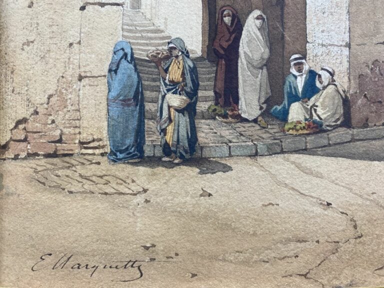 Emile MARQUETTE (XIXe) - Vue de village d'Afrique du Nord - Paire d'aquarelles…