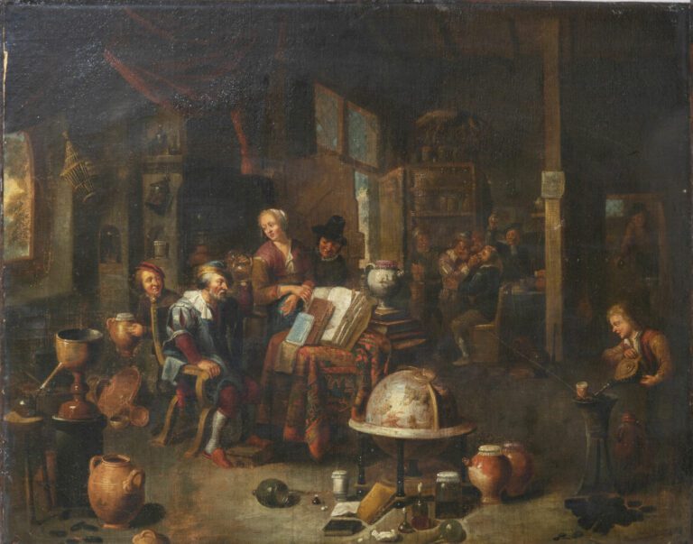 Gérard THOMAS (Anvers 1663 - 1720) - Atelier de l'alchimiste - Toile - Hauteur…