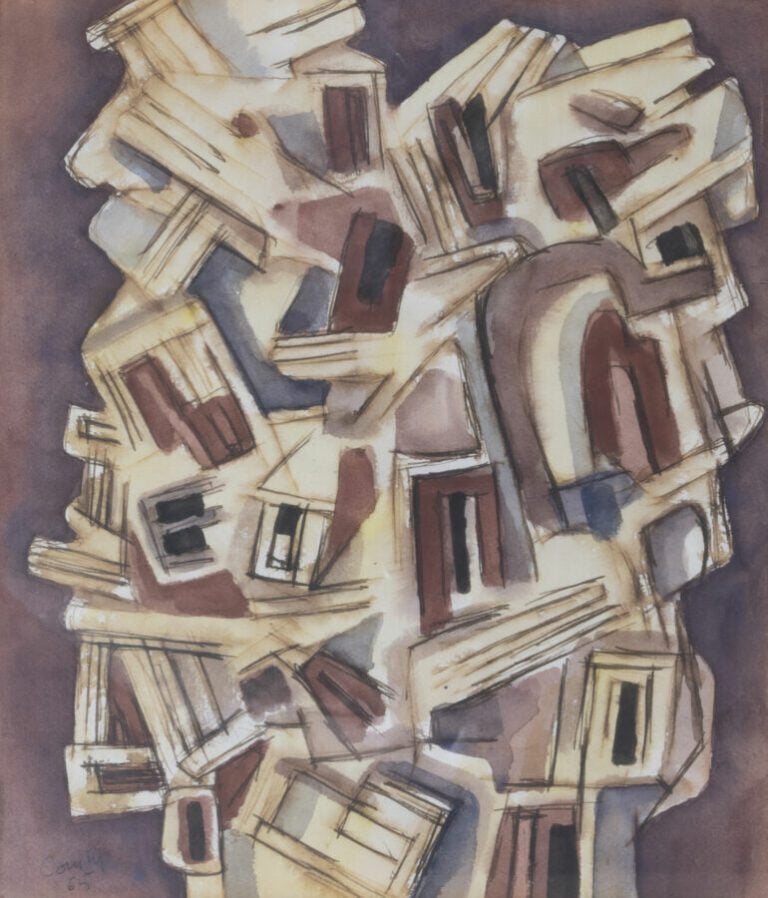 Henry COMBY (1928-2004) - Composition 1963 - Encre et lavis sur papier, signée…