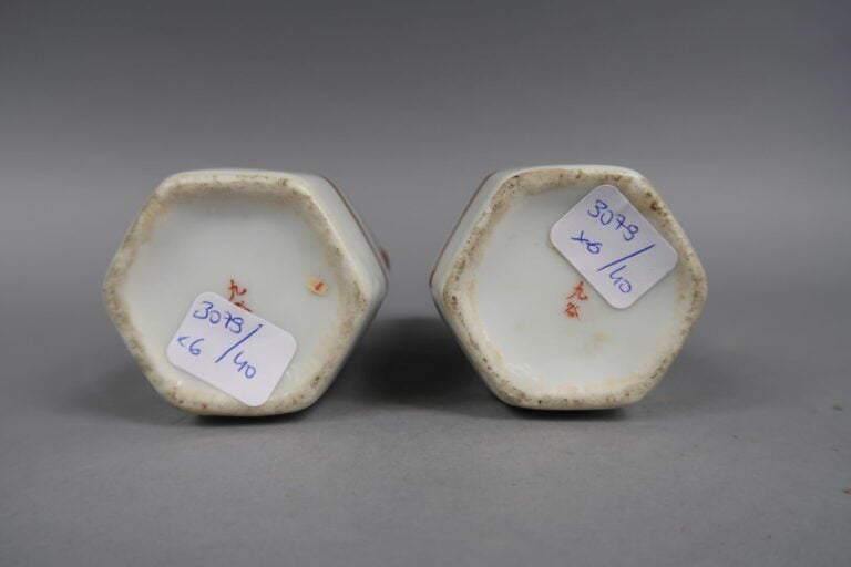 Japon - Ensemble de deux bouteilles à saké en céramique émaillée à décor de pay…