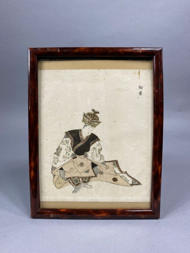 Japon - Homme en costume - Estampe signée - Dim. (à vue) : 20 x 17 cm - (coupé,…
