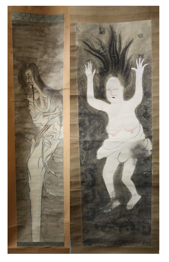 Japon, XIXe siècle - Ecole japonaise - Deux encres et couleurs sur tissu. Toute…