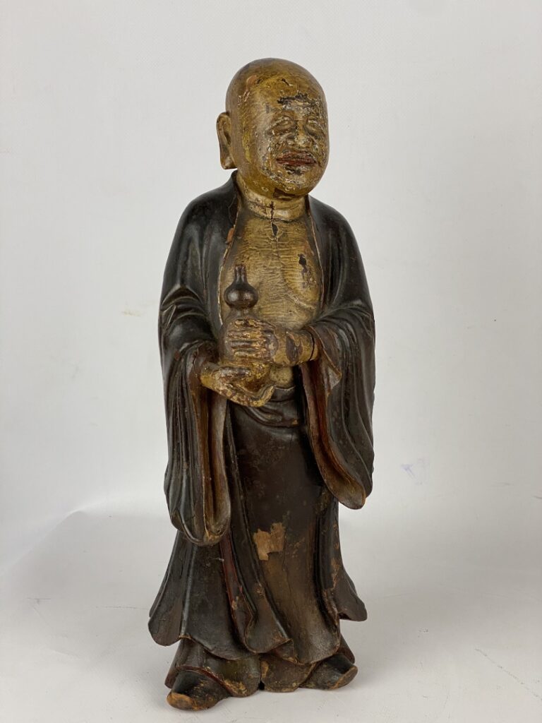 Japon, XIXe siècle - Sujet en bois polychome figurant un moine - H : 37.5 cm -…