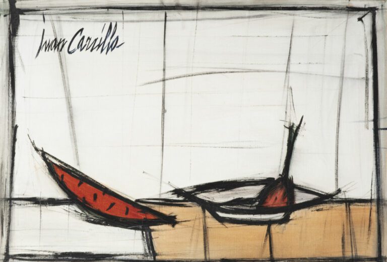 Juan CARRILLO (1937) - La tranche de pastèque - Huile sur toile, signée en haut…