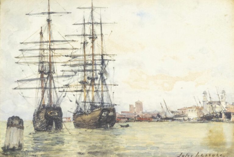 Jules LESSORE (1849-1892) - Marine - Aquarelle sur papier, signé en bas àd roit…