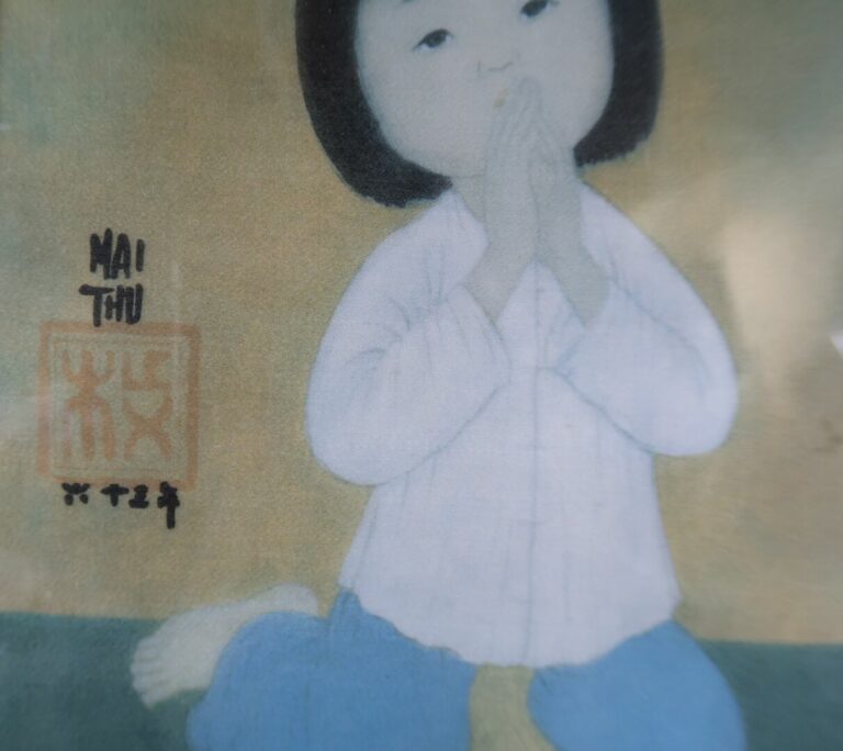 MAI TRUNG THU (1906-1980), d'après - La prière - Reproduction sur soie encadrée…