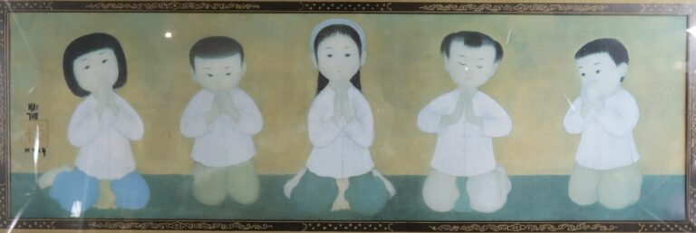 MAI TRUNG THU (1906-1980), d'après - La prière - Reproduction sur soie encadrée…
