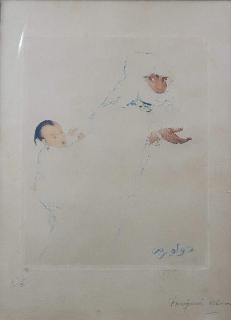 Marguerite DELORME (1876-1946) - Mère et enfant - Eau-forte en couleurs - Signé…