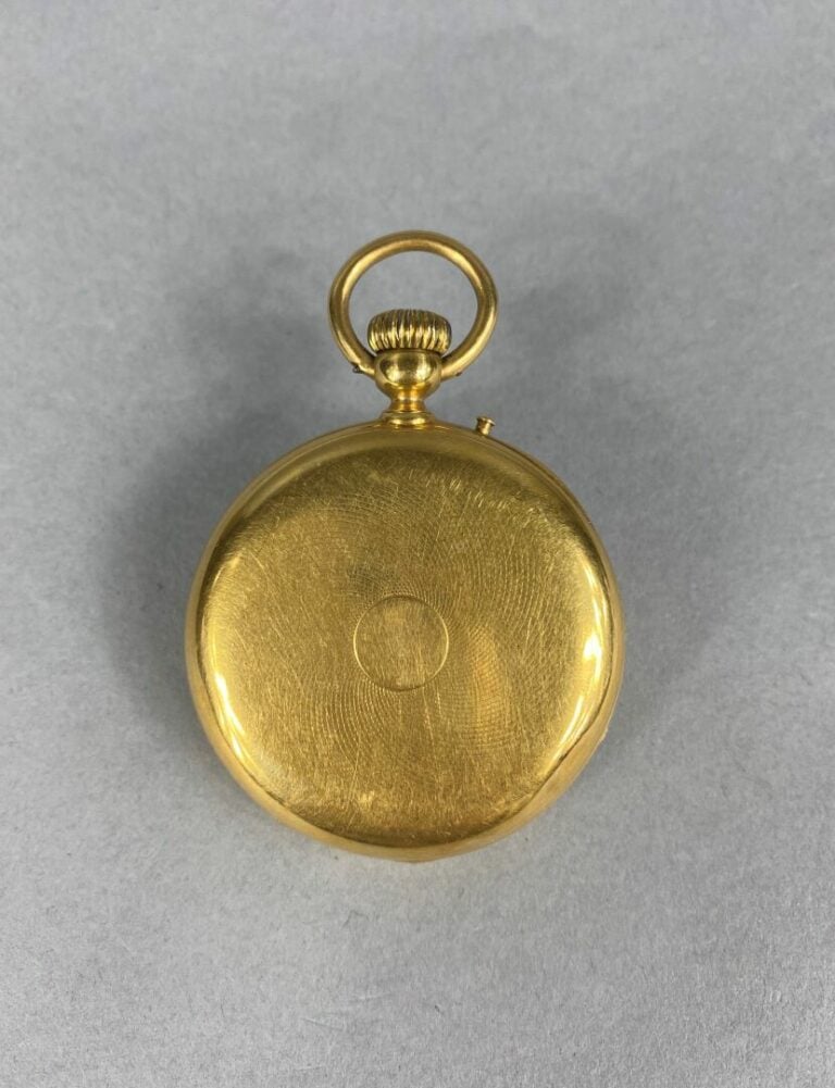 Montre de gousset en or jaune (750), boîtier à décor rayonnant - Cadran émaillé…