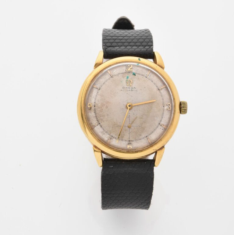 OMEGA - Montre bracelet d'homme, boitier rond en or jaune (750) - Cadran à fond…
