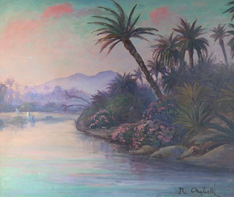 R. ORGHETTI (XXe siècle) - Paysage de l'Oued - Huile sur panneau - Signé en bas…
