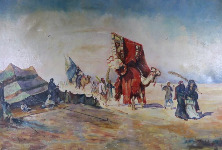 TONY BINDER (1868-1944) - Bédoins dans le désert - Huile sur toile - Signée en…