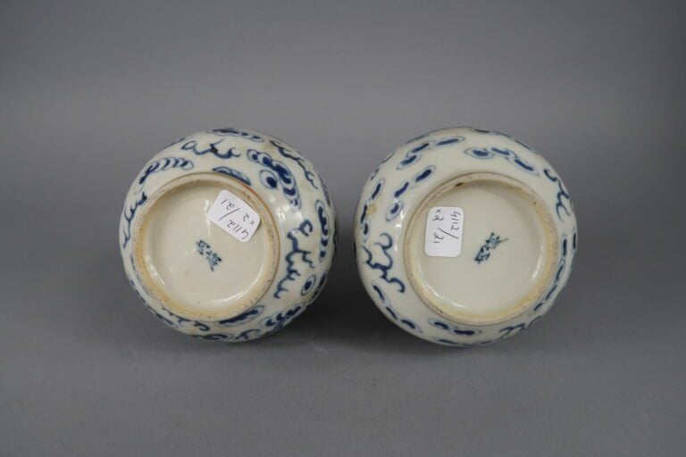 Vietnam - Paires de vases bouteille en porcelaine bleu blanc à décor d'un drago…