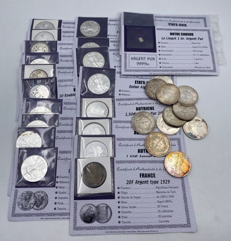 ETATS-UNIS - -Neuf pièces en argent 999‰ à valeur faciale 1 dollar " Aigle Argn…