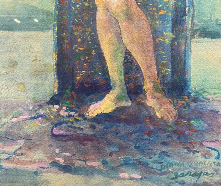 Ecole du XXème siècle - Scène avec quatre personnages feminins - Aquarelle sur…
