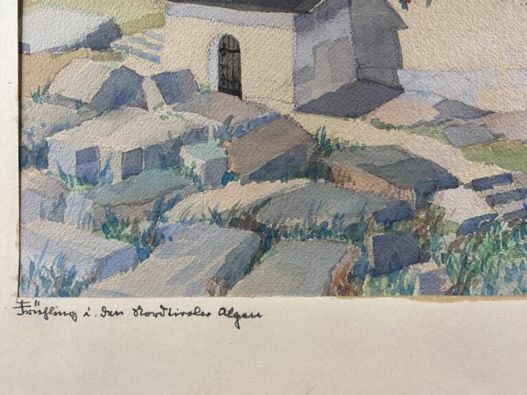 Ecole du XXe siècle - Paysage de montagne - Aquarelle sur papier - Trace de sig…