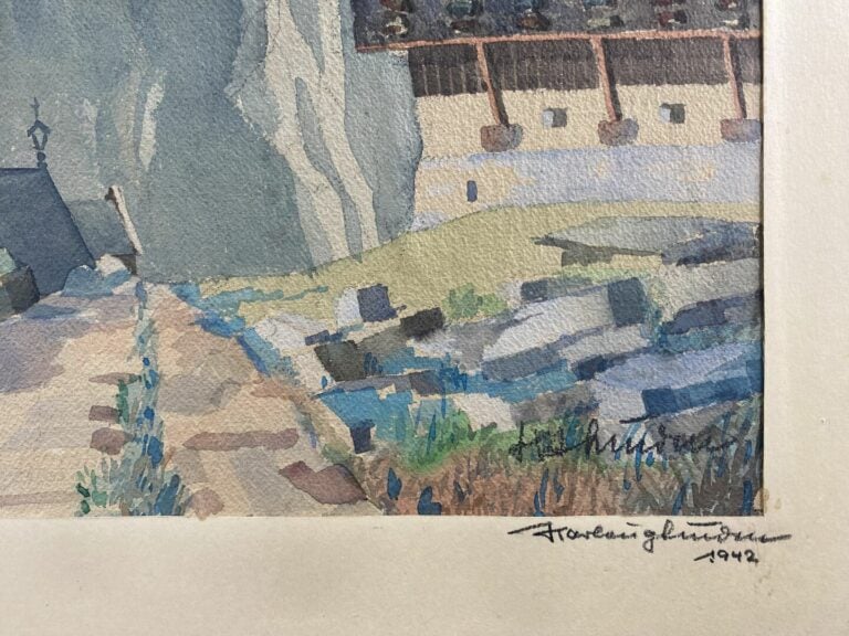 Ecole du XXe siècle - Paysage de montagne - Aquarelle sur papier - Trace de sig…