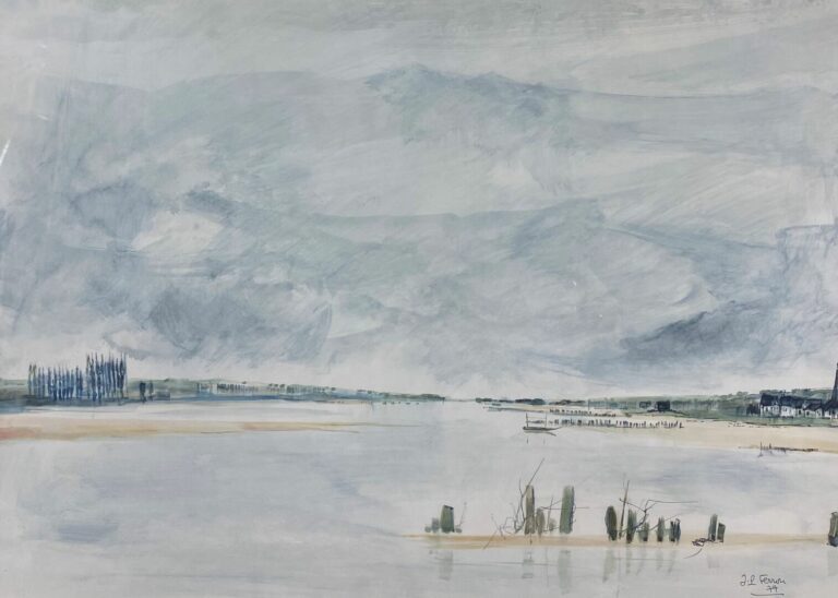 FERAN (XXe siècle) - Paysage de rivière - Aquarelle sur papier, signé et daté 7…