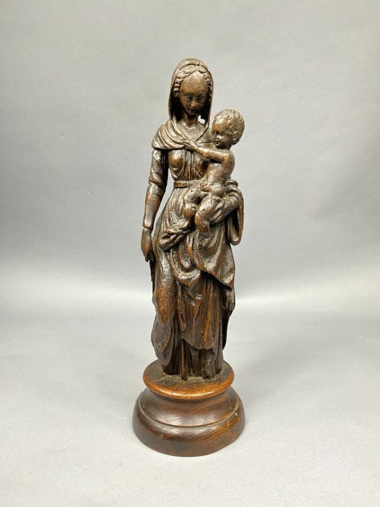 Sujet en bois sculpté Vierge à l'Enfant - H : 44 cm