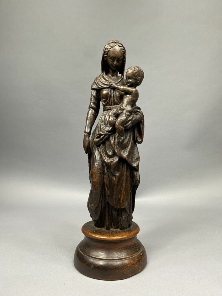 Sujet en bois sculpté Vierge à l'Enfant - H : 44 cm