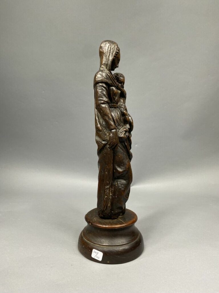 Sujet en bois sculpté Vierge à l'Enfant - H : 44 cm