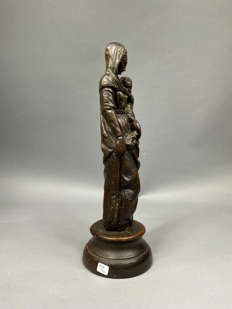 Sujet en bois sculpté Vierge à l'Enfant - H : 44 cm