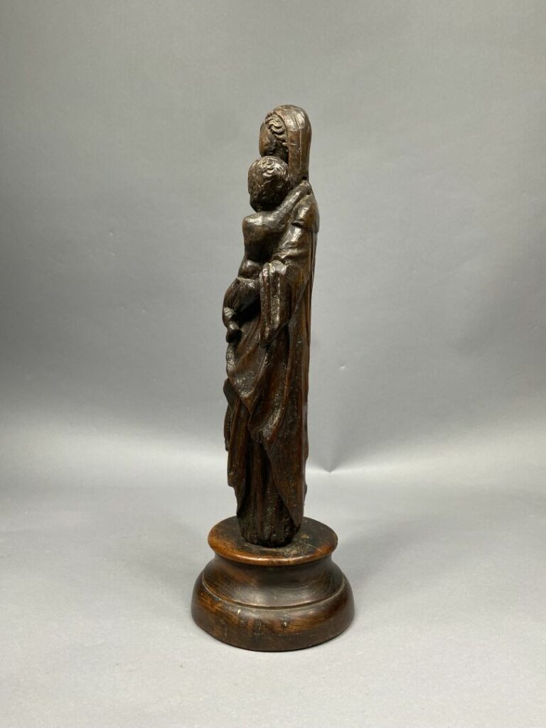 Sujet en bois sculpté Vierge à l'Enfant - H : 44 cm