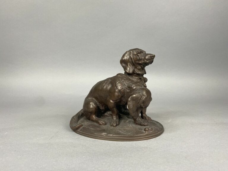 D'après Emmanuel FRÉMIET (1824-1910) - Deux chiens bassets - Epreuve en bronze…