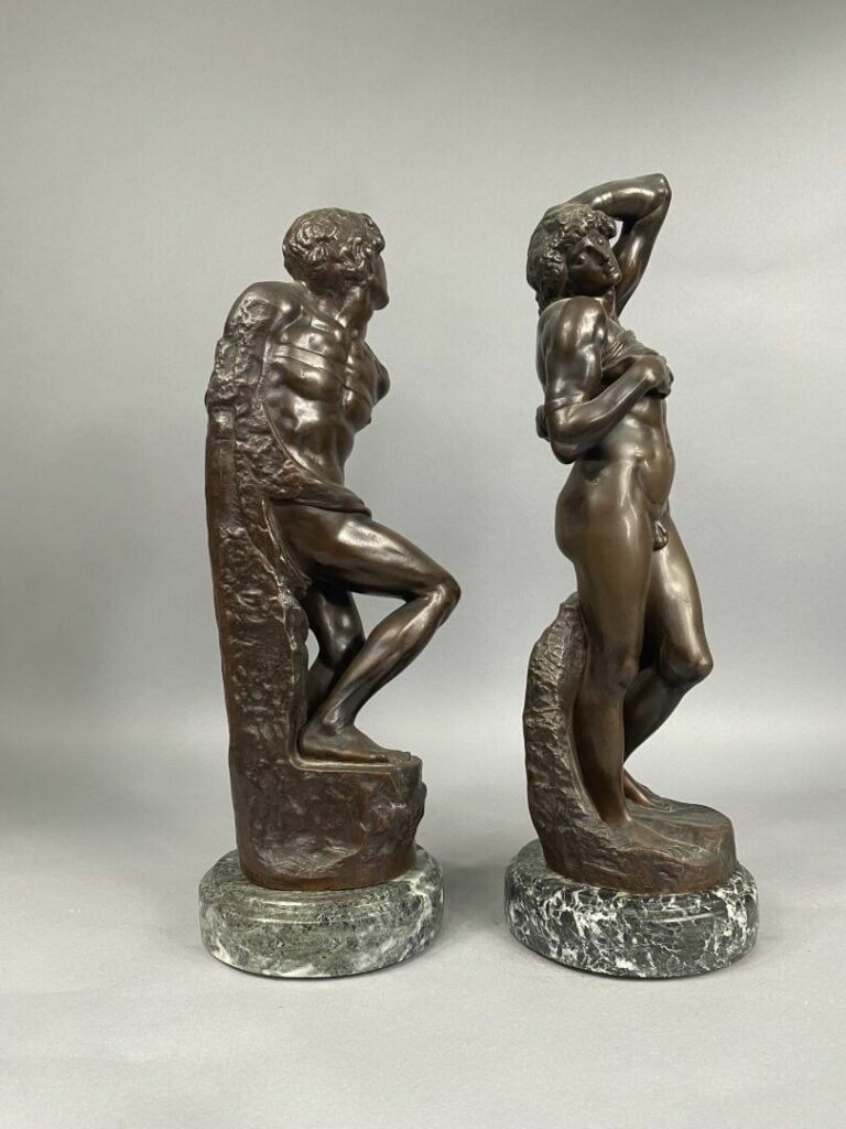F. BARBEDIENNE - Esclaves d'après Michel-ange - Deux épreuves en bronze à patin…