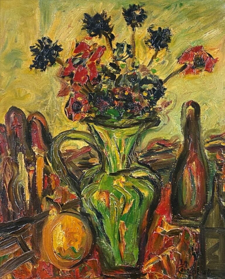 CABANE (XXe siècle) - Vase de fleurs - Huile sur isorel signé - 65 x 46 cm - -…