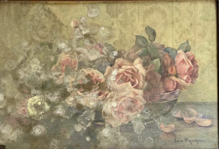 Louise PERCHERON - Fleurs - Technique mixte sur papier - sbd - 37 x 54 cm