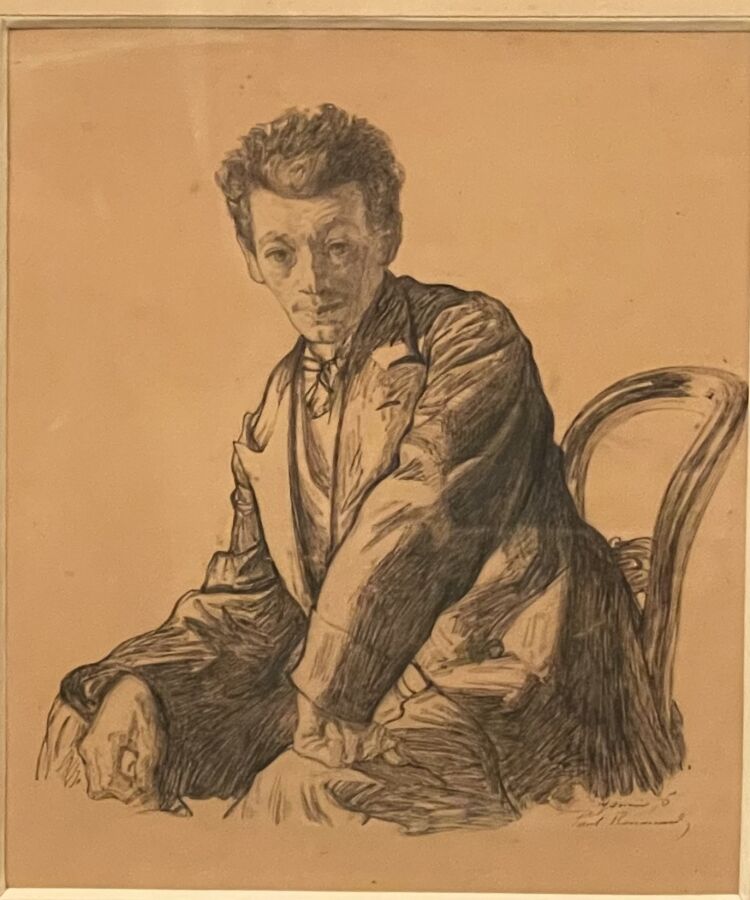 Paul Renouard, Homme assis sur une chaise, estampe, 30.5x26cm