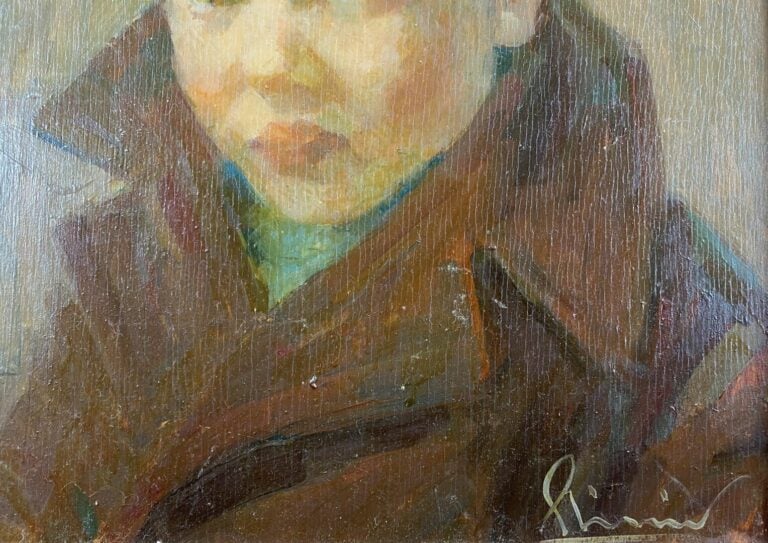 Ecole du XXe siècle - Jeune homme à la casquette - Huile sur panneau - Trace de…