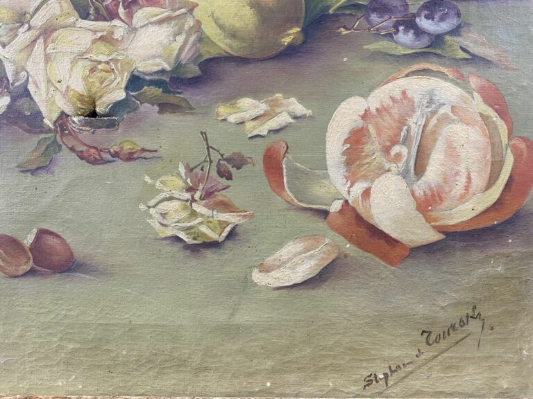 Stephan DE TOURSKY (XXe siècle) - Composition aux fleurs et aux fruits - Huile…
