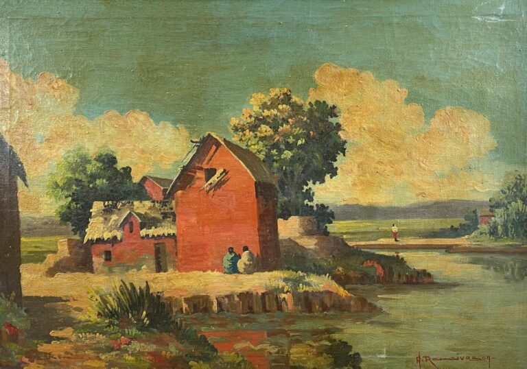A. ROMAIVOSON (XXe siècle) - Bord de rivière - Huile sur toile signée - 36 x 52…