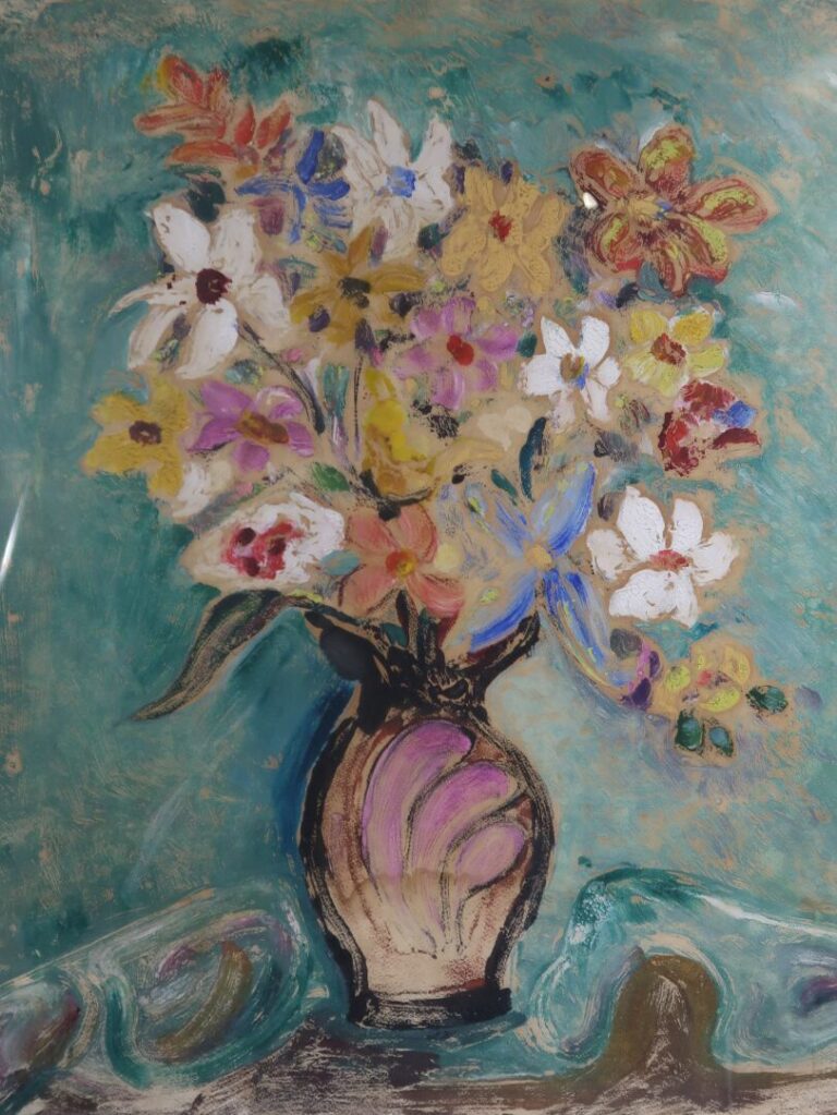 Ecole du XXe - Vase de fleurs - Composition imprimée Vase de fleurs - 60 x 49 c…