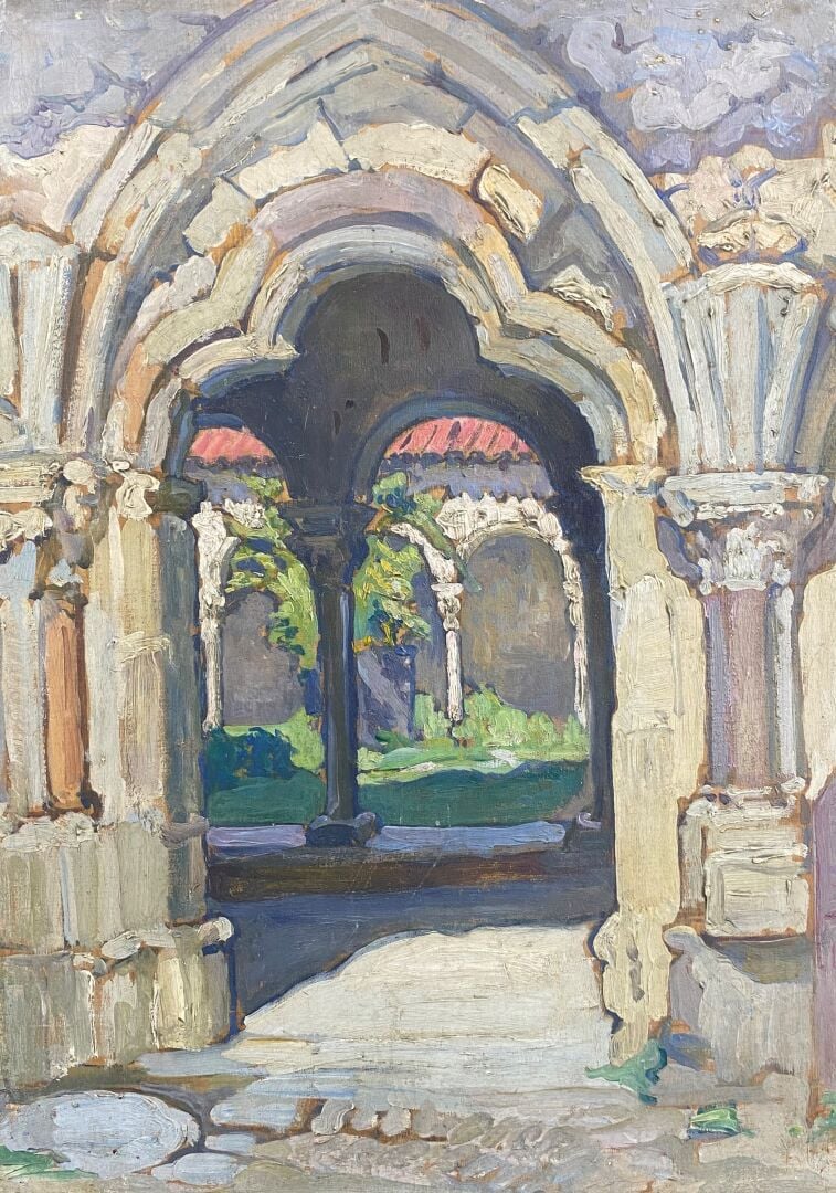 Ecole du XXe siècle - Le porche - Huile sur panneau - 33 x 24 cm - - PAS D'ENVO…