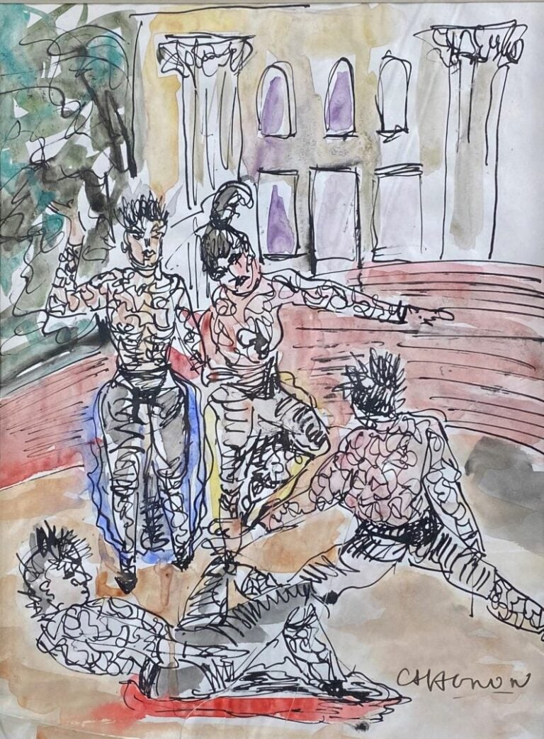 Lot comprenant : - -CHAUMON - "La fièvre du samedi soir" - Aquarelle sur papier…