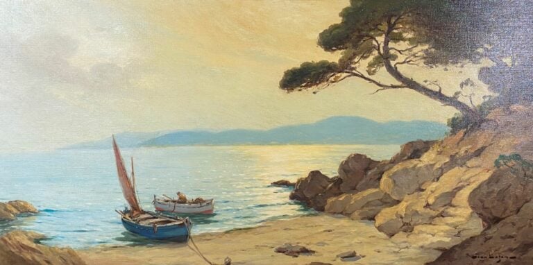 Jean BUGAN (XXe siècle) - Les pecheurs - Huile sur toile signée - 50 x 106 cm -…