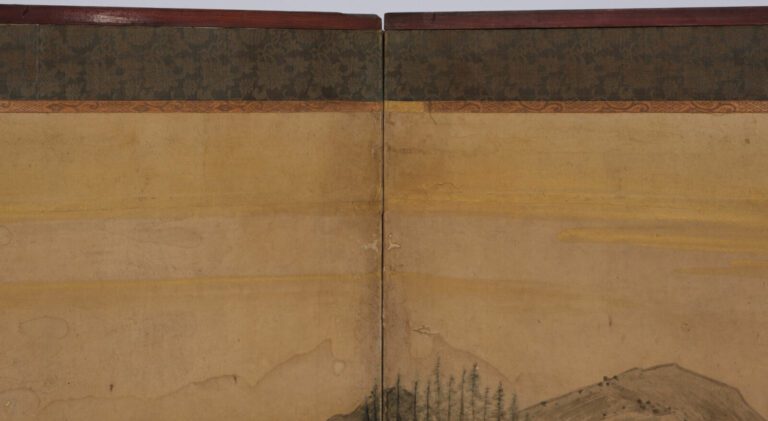 Grand paravent byôbu (diviseur de pièce) à six panneaux avec une peinture repré…