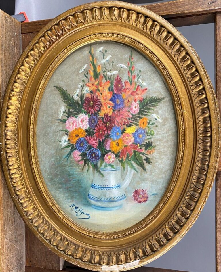 H. COLLIGNON (XXe siècle) - Vase de fleurs - Huile sur carton, signé - 31 x 23…