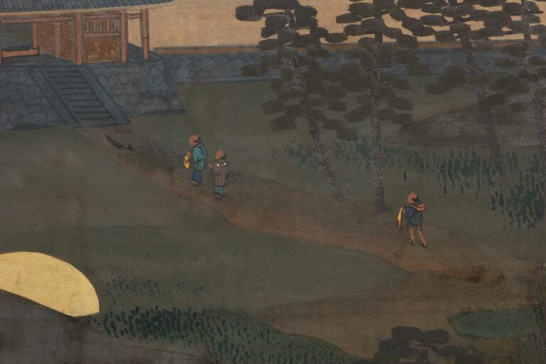 Grand paravent byôbu (séparateur de pièce) très détaillé à six panneaux avec un…