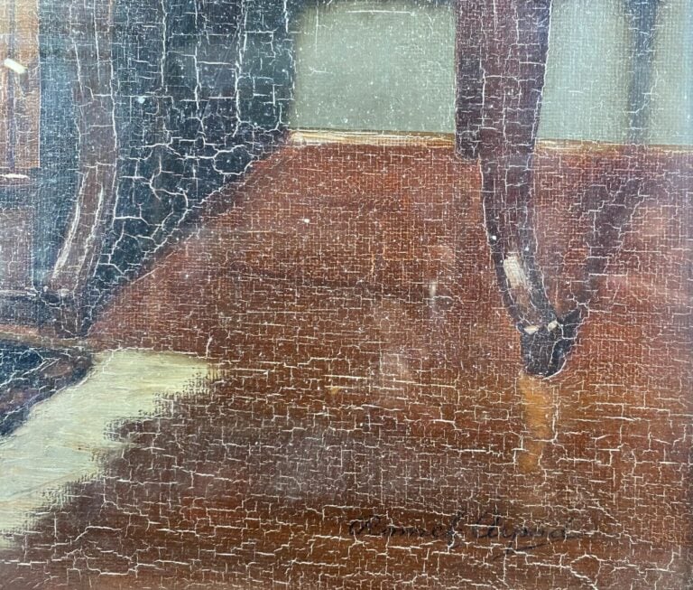 Ecole du XXe siècle - Scène d'intérieur - Huile sur toile - 55 x 69 cm - (usure…