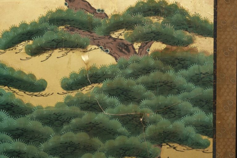 Paravent byôbu (diviseur de pièce) à six panneaux avec une peinture représentan…