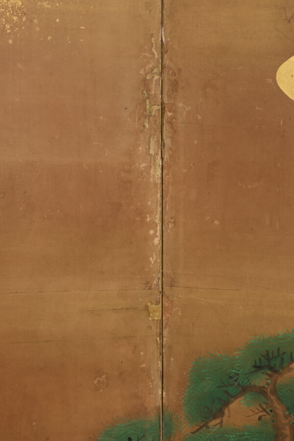 Paravent byôbu (séparateur de pièce) à six panneaux avec une peinture de l'écol…