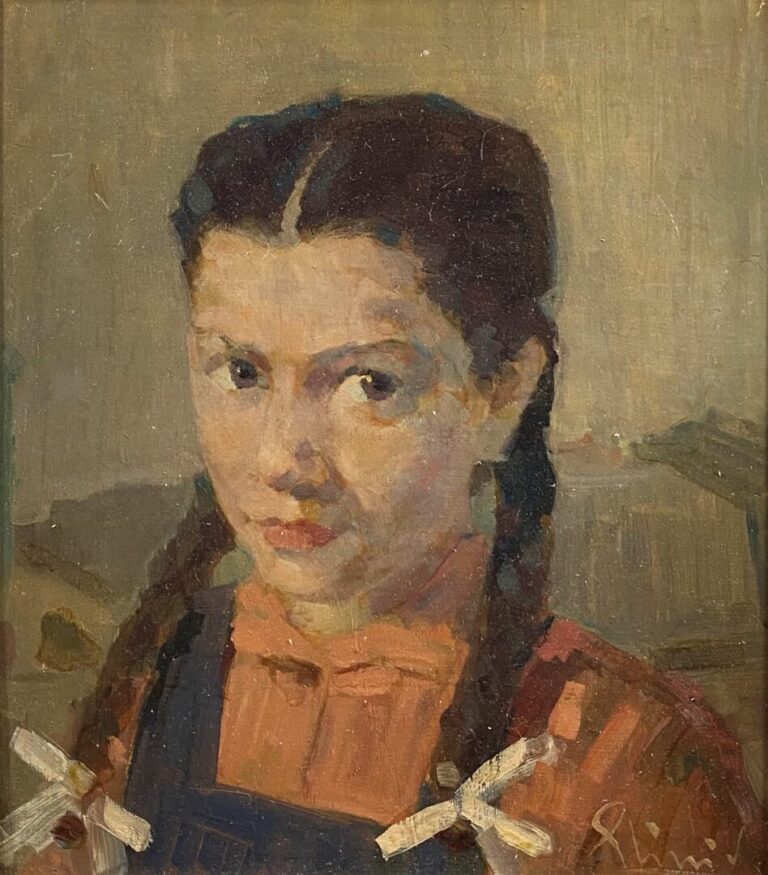 Ecole du XXe siècle - Portrait de jeune fille - Huile sur panneau - 36 x 32 cm…