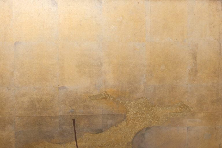 Grand paravent byôbu (diviseur de pièce) à six panneaux à peinture continue de…