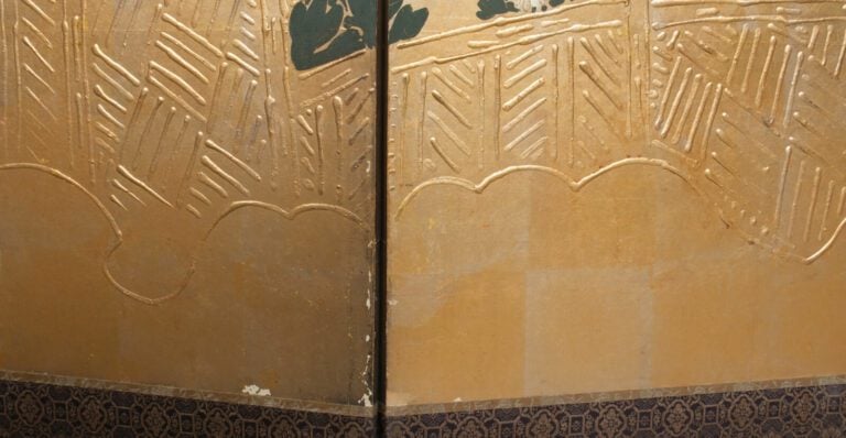 Grand paravent byôbu (diviseur de pièce) à six panneaux à peinture continue de…