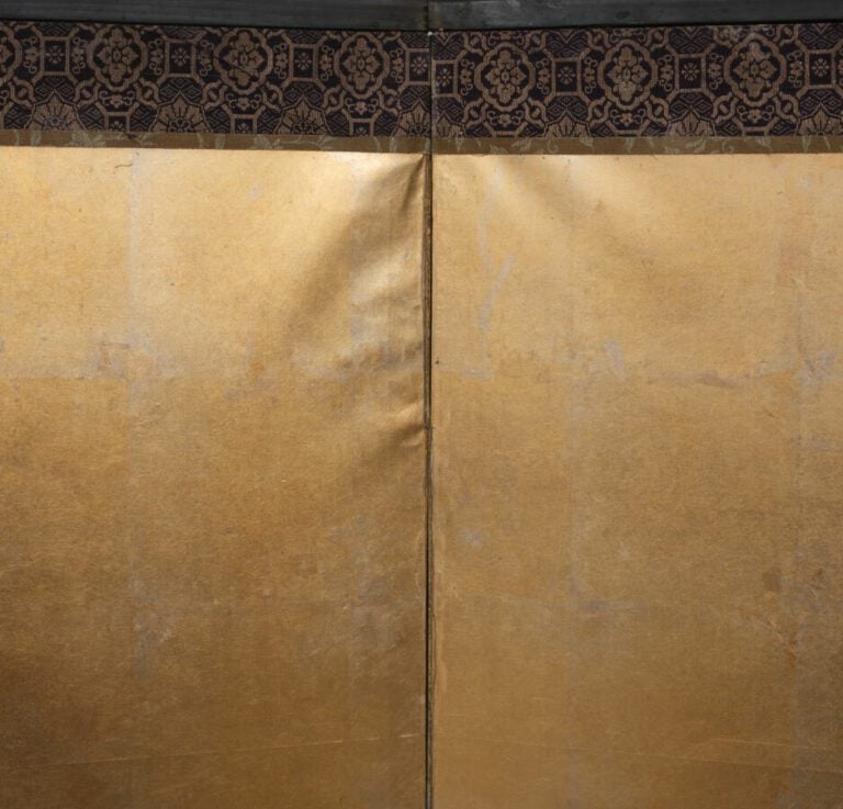 Grand paravent byôbu (diviseur de pièce) à six panneaux à peinture continue de…