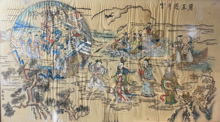Ecole dans le goût chinois (XXe siècle) - Paysage de combattants et palais - Go…